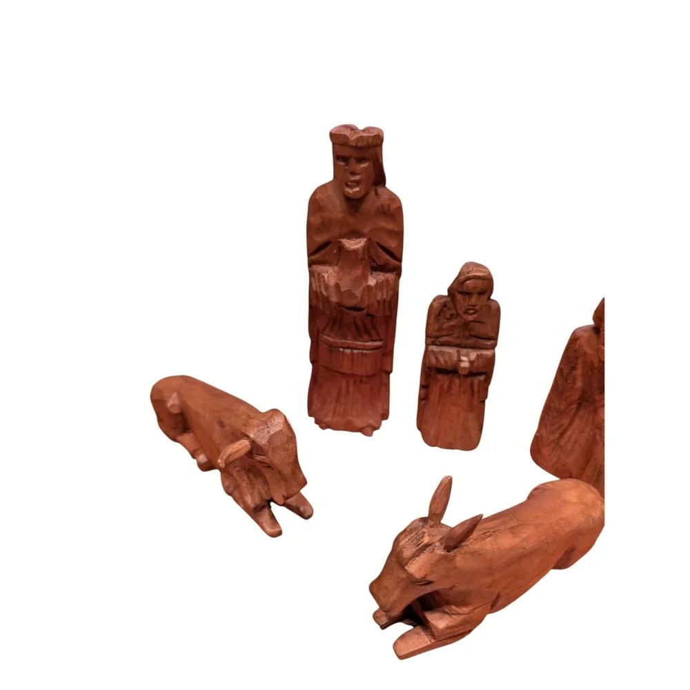 Vintage Hand Carved‎ Nativity Pieces Wood Lot Of 5
